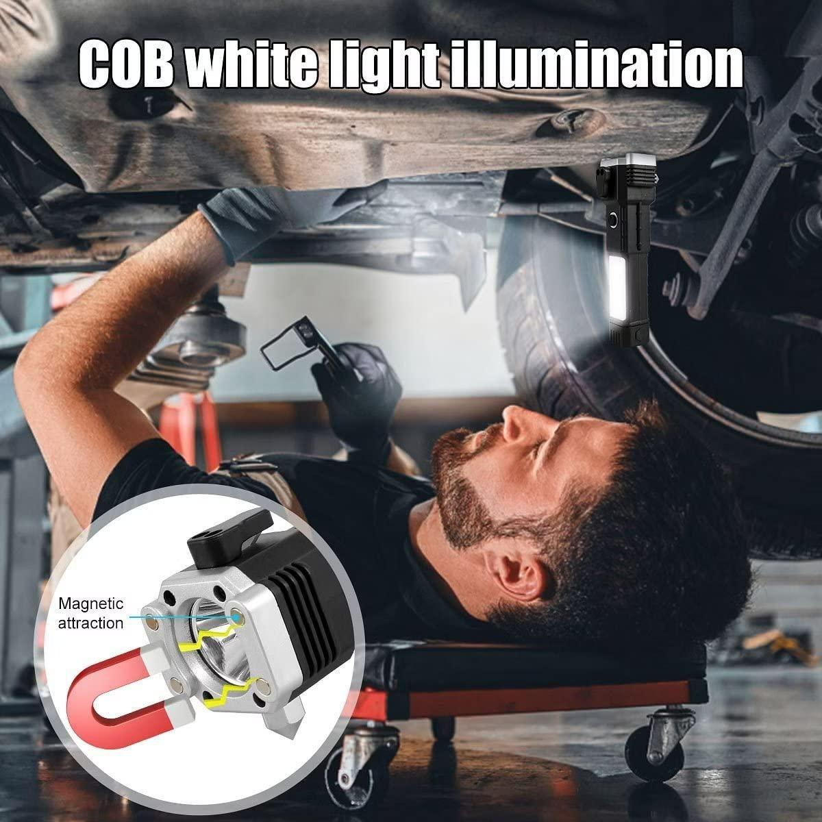 Portable LED Flashlight Multifunctional Work Light (Power Bank + Safety Hammer)