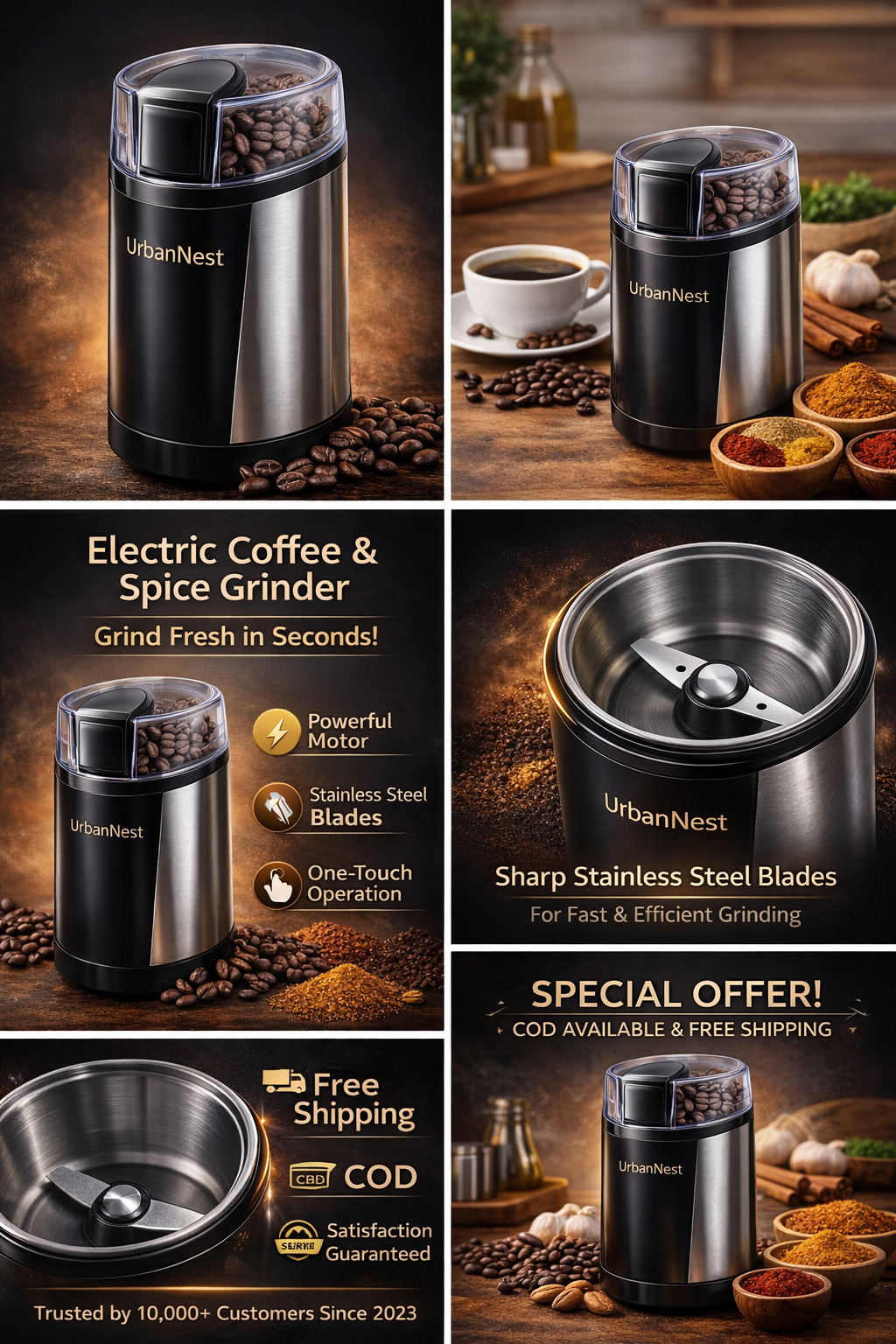 Electric Coffee & Spice Grinder – Powerful Stainless Steel Blades | One-Touch Operation (Random