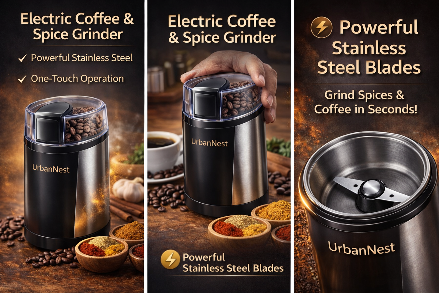 Electric Coffee & Spice Grinder – Powerful Stainless Steel Blades | One-Touch Operation (Random