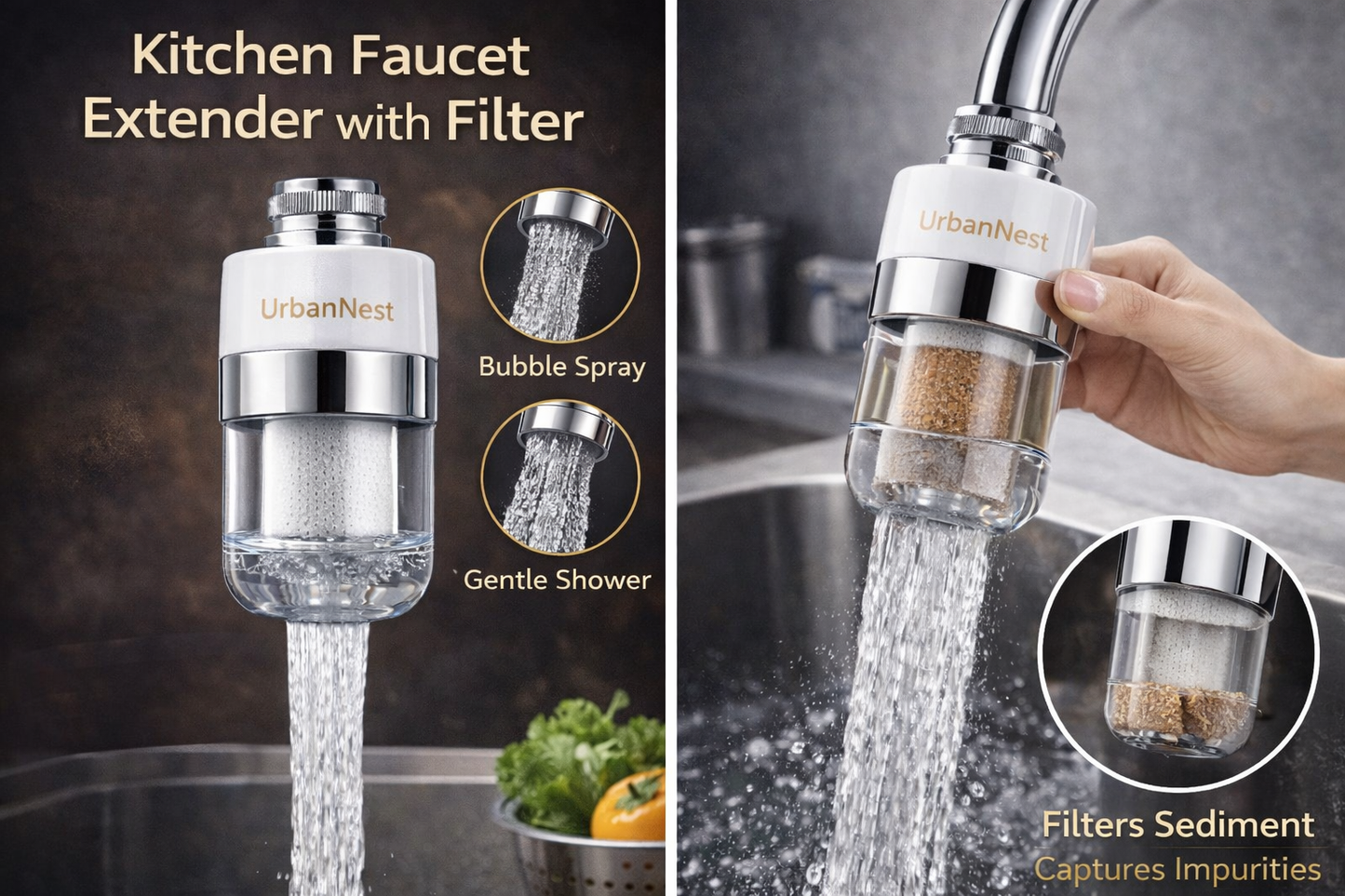 360° Flexible Kitchen Faucet Extender with Filter – Universal Tap Booster for Sink & Bathroom